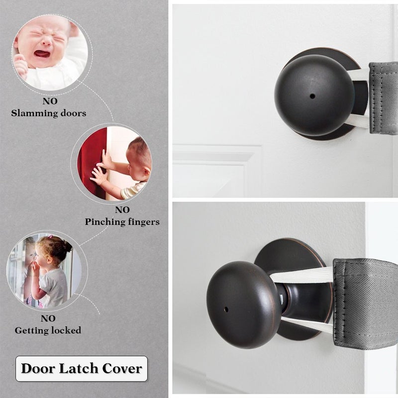 PONY DANCE Baby Door Latch Cover Closer - Nursery Door Silencer with Strong Elastic Straps, Thick Solid Cushion for Noise Reduction, Prevents Slamming, 3 Pieces, 4W x 2L Inches, Grey - Image 5
